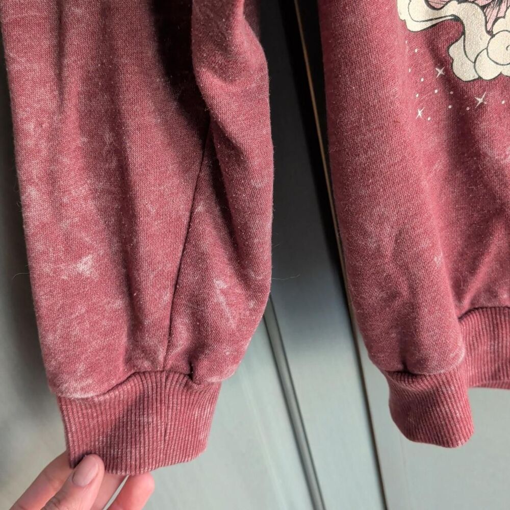 No Boundaries Large burgundy mineral-wash sweatshirt bold celestial graphics - Picture 3 of 5